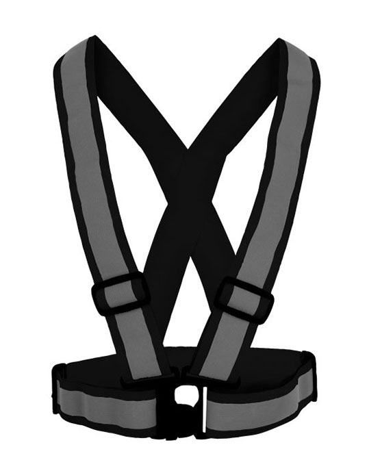 Reflekssele sort. Selen er 4 cm bred med 3 cm bred refleksstripe. Onesize – Selen er justerbar fra Small til Xlarge.